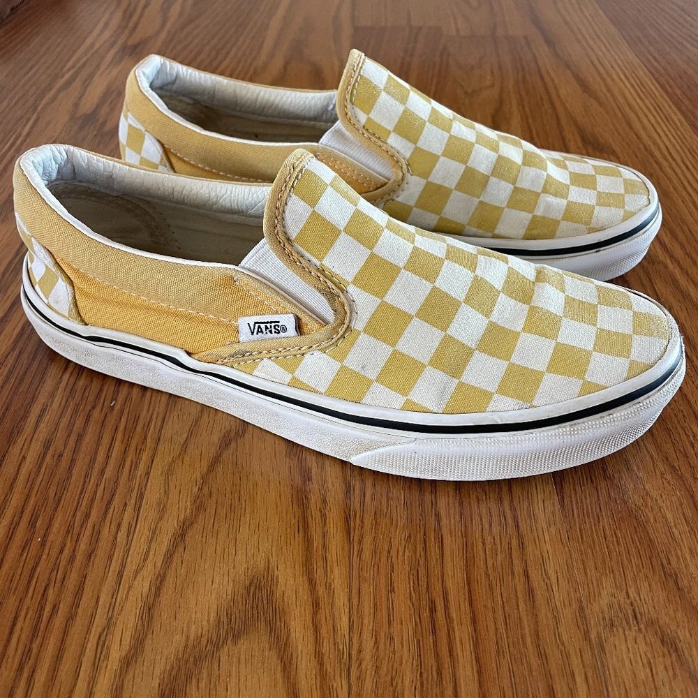 VANS Checkerboard Classic Slip on Sneakers, Yellow, Women's 6.5